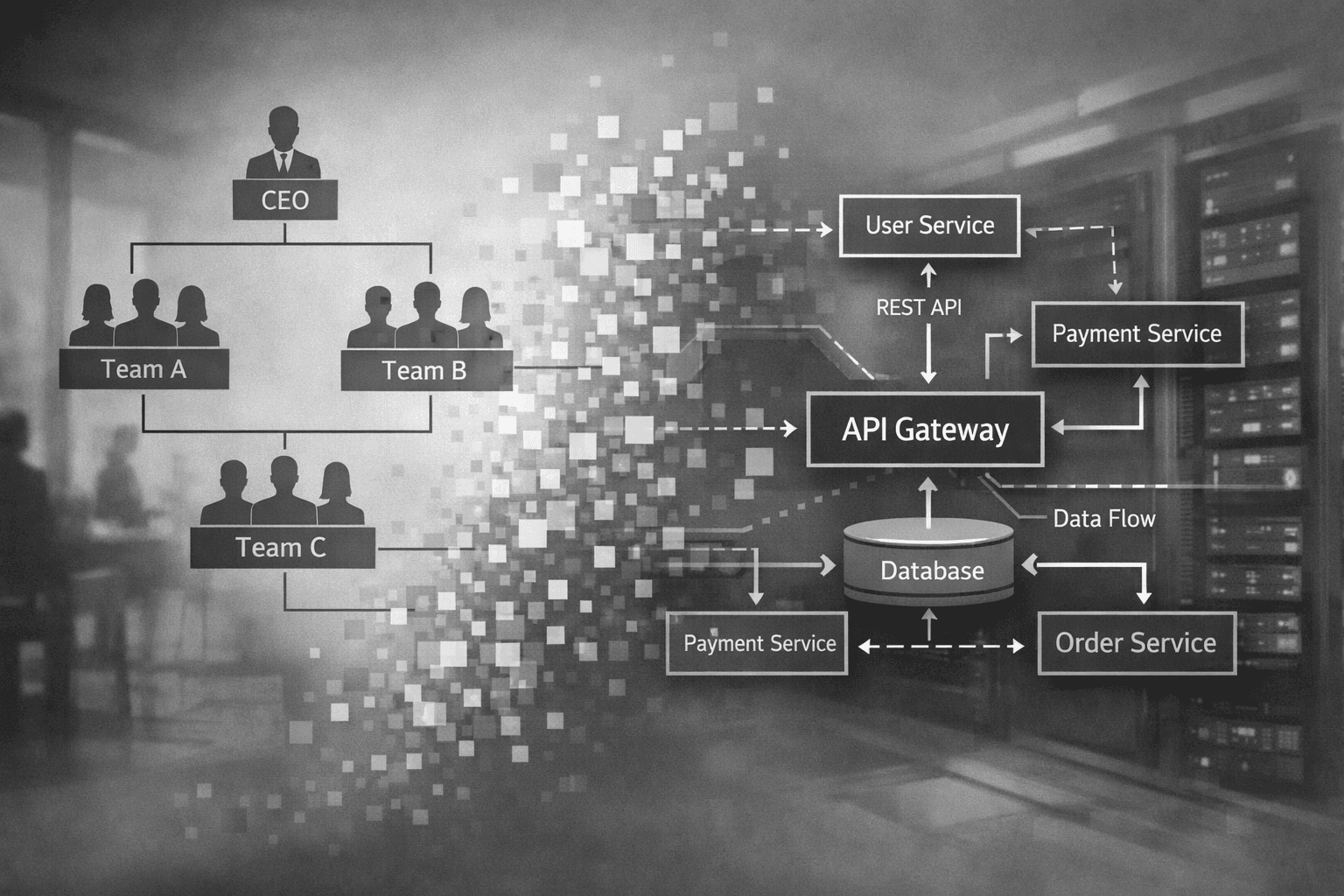 Organisationsdiagramm verwandelt sich in Software-Architektur