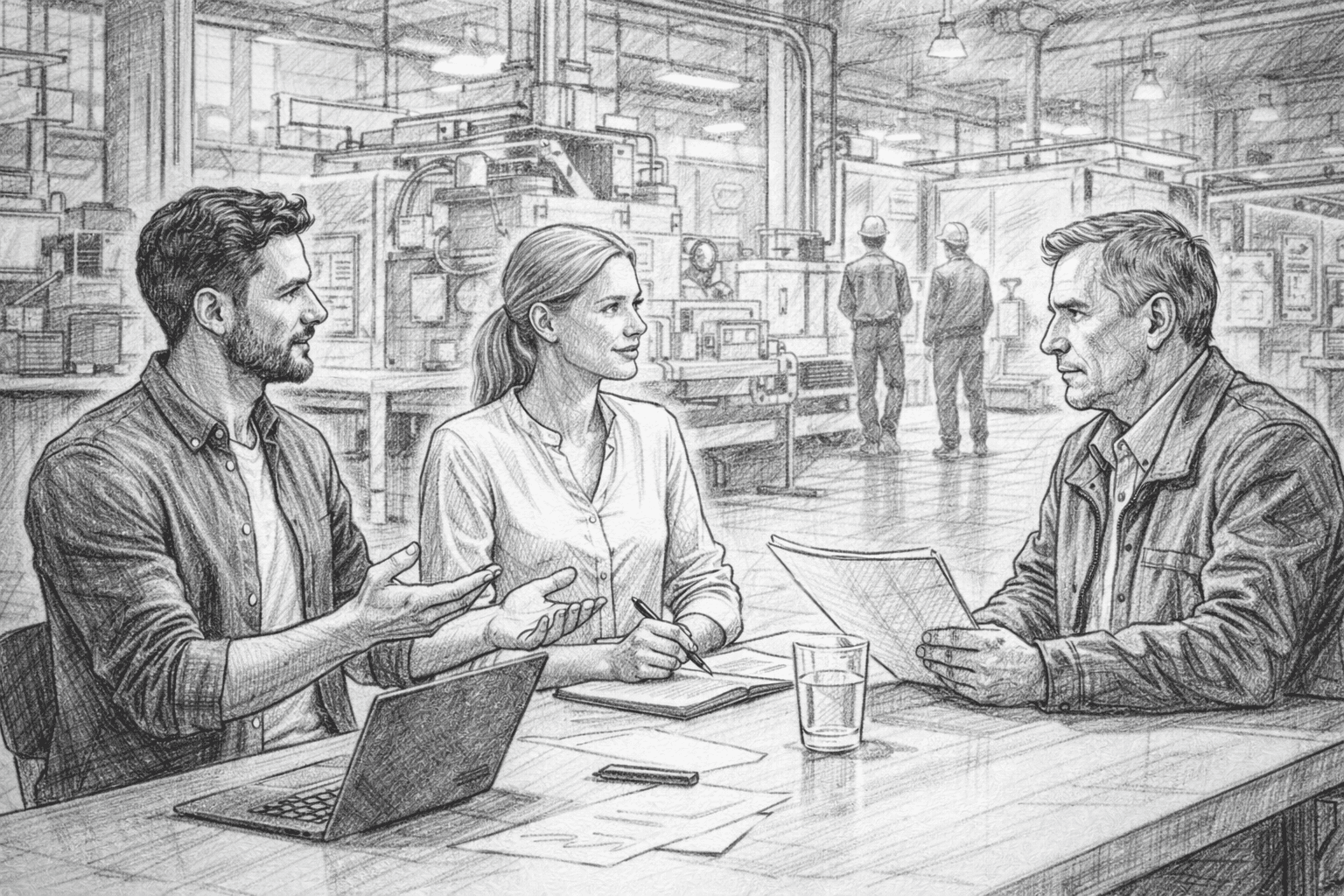 Requirements Engineering 2026: KI, KMU und das Ende der Kopfmonopole Softwareteam arbeitet mit KI-gestützten Tools an Prozessdiagrammen und Anforderungen